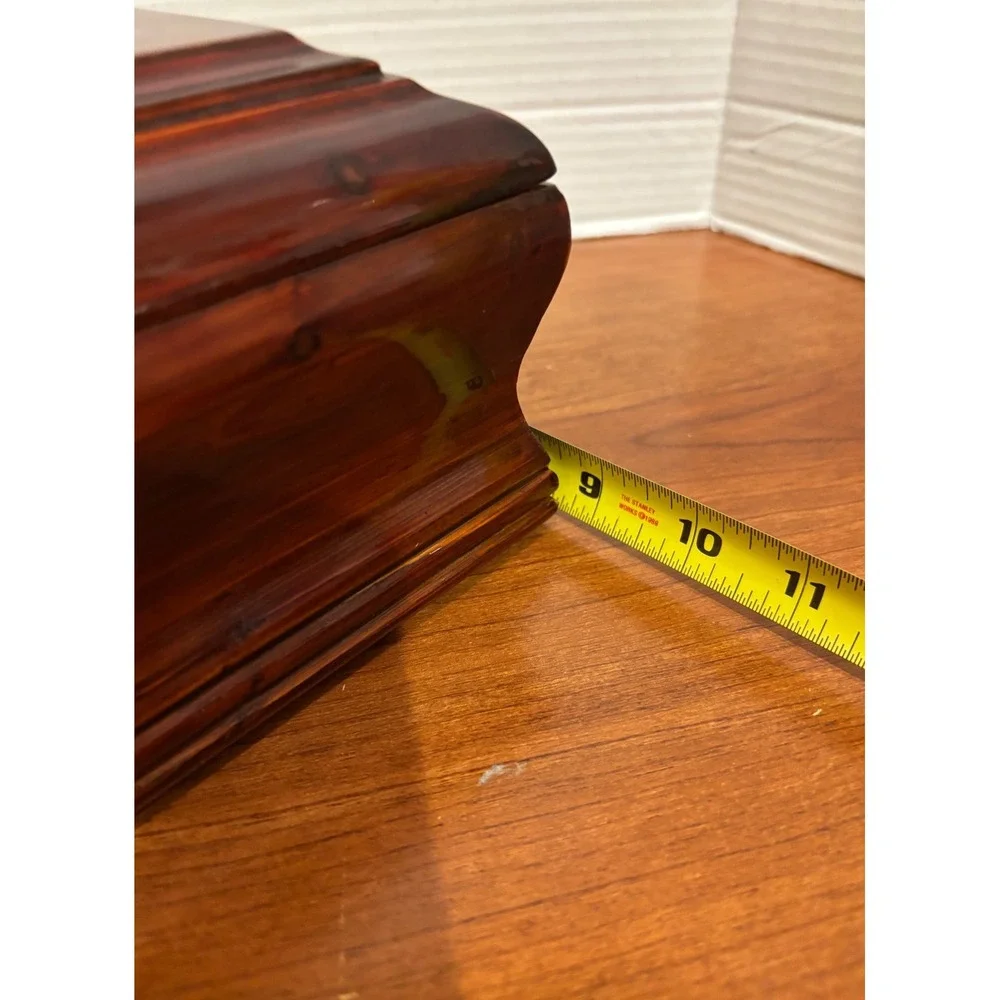 Vintage Wooden Keepsake Jewelry Box Cherry Finish Velvet Lined Brass Latch 11.5